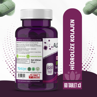 Algolina Collagen + Spirulina 60 Tablet (Kolajen Tip I - II -III) - (3 adet)